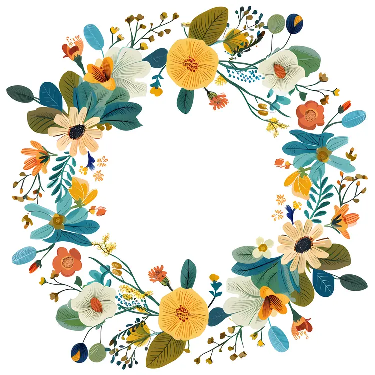 Colorful Floral Wreath with Yellow and Blue Flowers