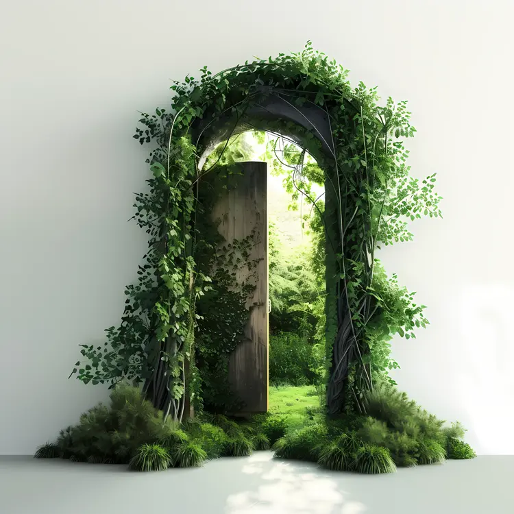 Sunlit Green Archway with Vines and Pathway
