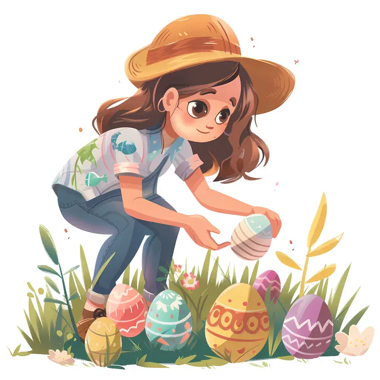 Girl Collecting Easter Eggs