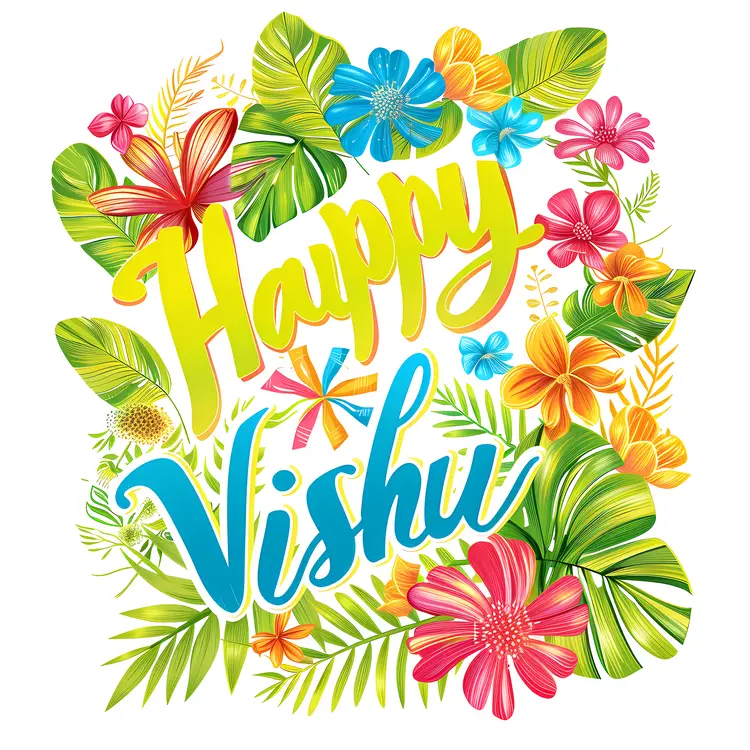 Happy Vishu Colorful Floral Greeting
