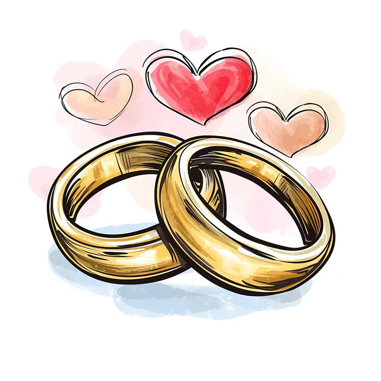 Golden Wedding Rings with Hearts