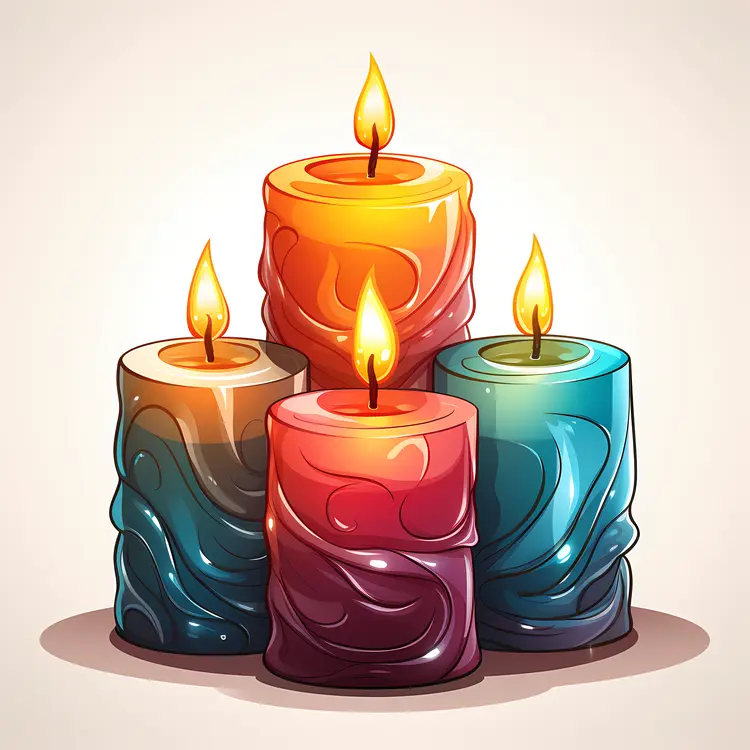 Set of Colorful Candles with Flames