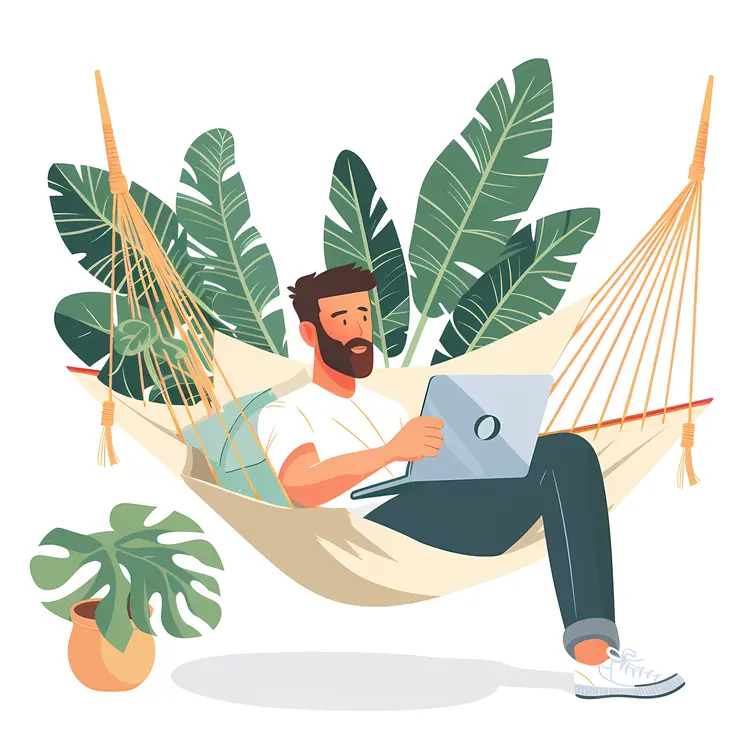 Man Relaxing in Hammock with Laptop