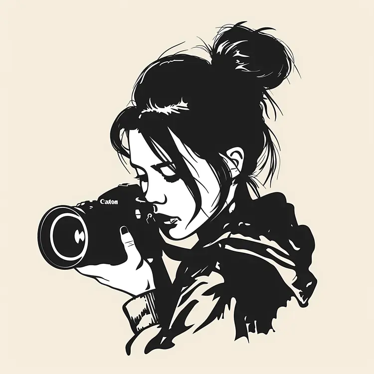 Black and White Illustration of Photographer with Camera