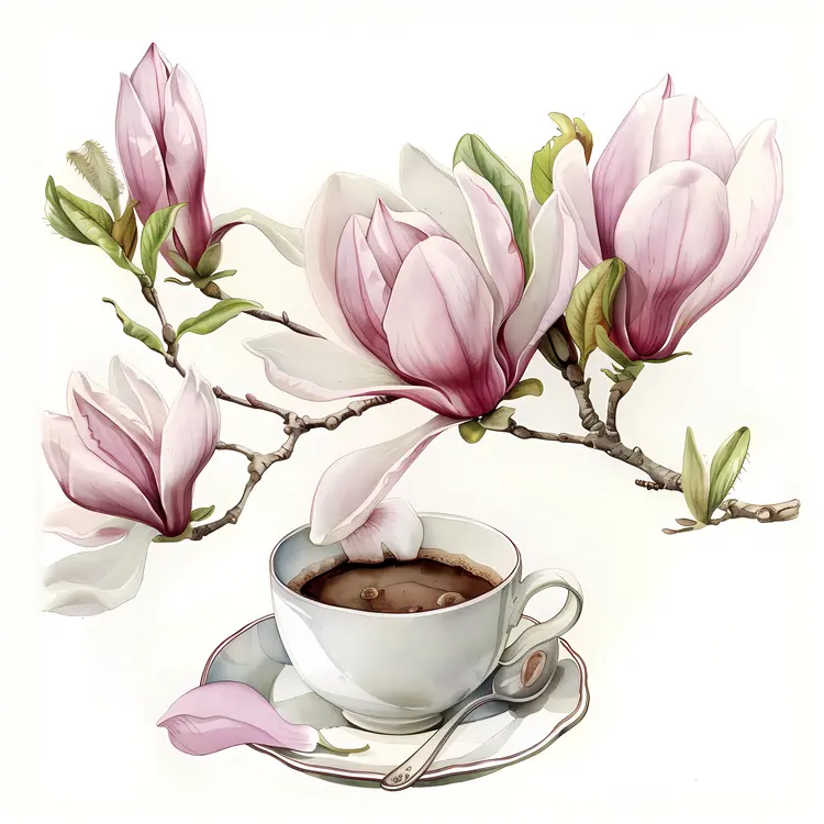 Magnolia Flowers with Coffee Cup
