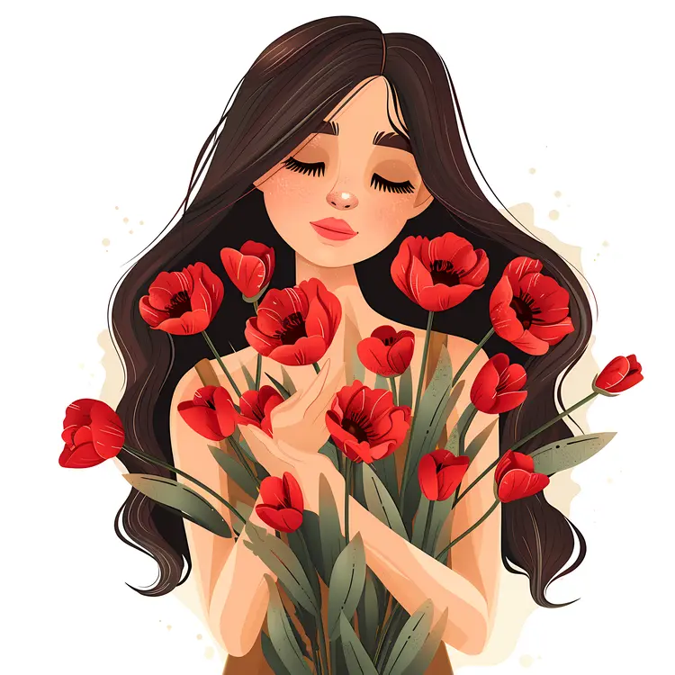 Woman with Red Poppies Illustration