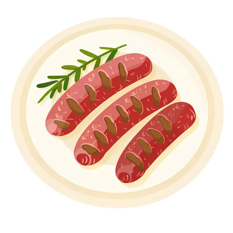 Grilled Sausages on Plate with Rosemary