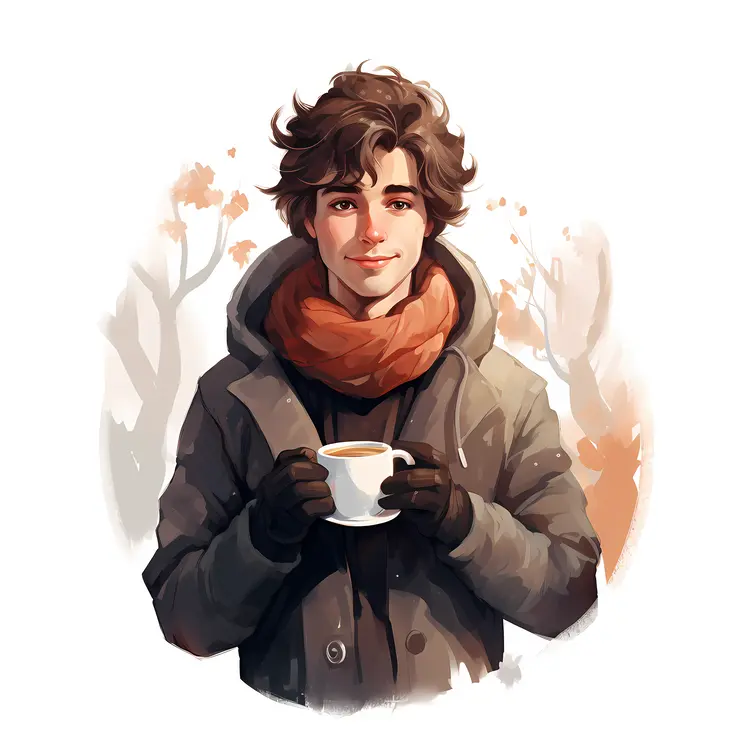 Man with Coffee Cup in Winter Clothing
