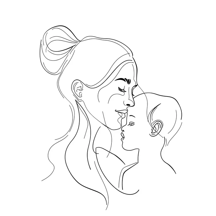 Mother and Child Line Art