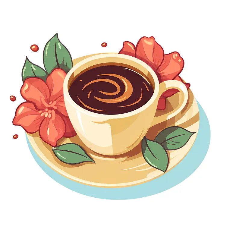 Yellow Cup with Coffee and Flowers