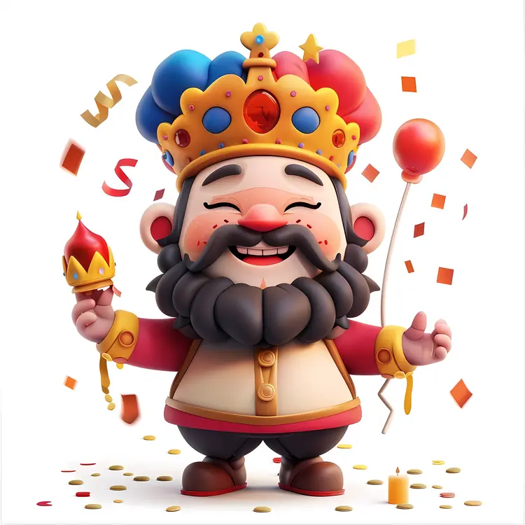 Colorful King with Crown and Balloon