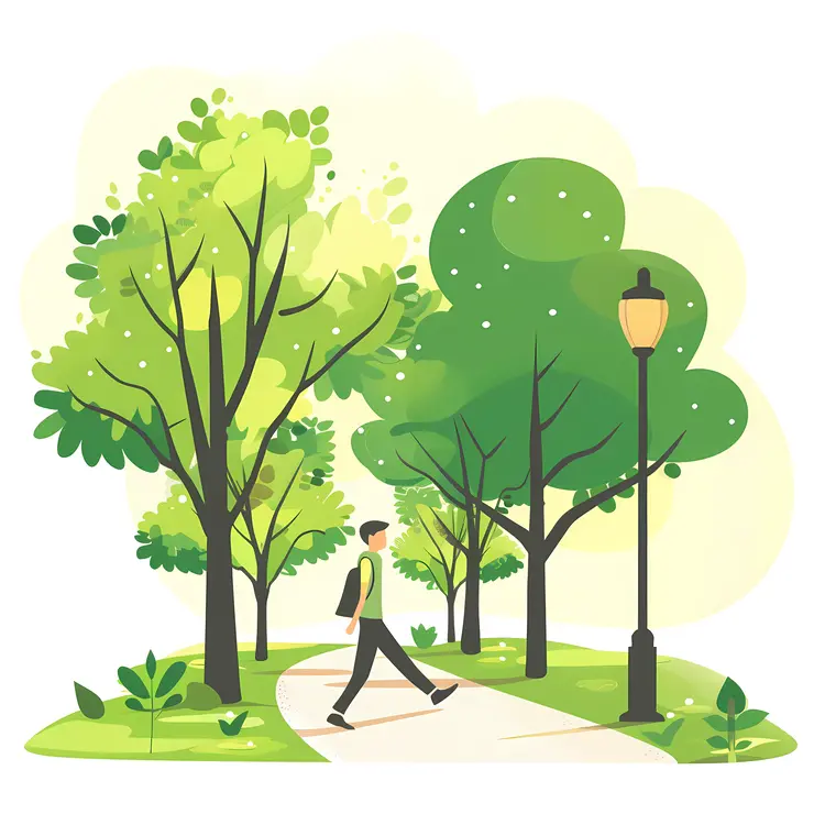 Man Walking in a Green Park