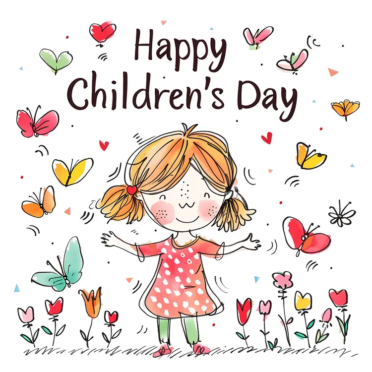 Happy Children's Day with Girl and Butterflies