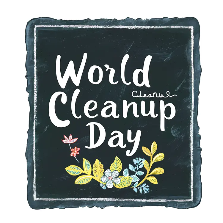World Cleanup Day Chalkboard with Flowers