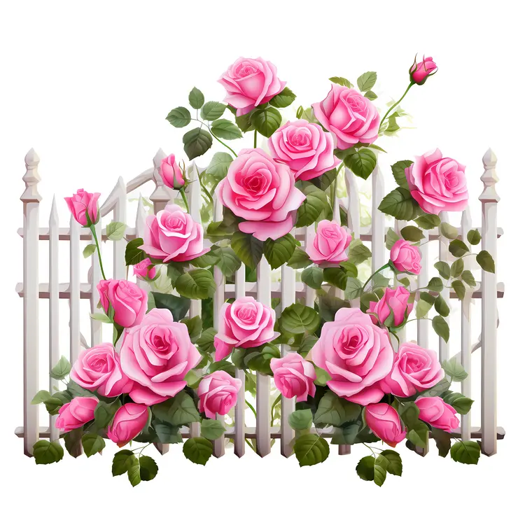Pink Roses Blooming on a White Fence