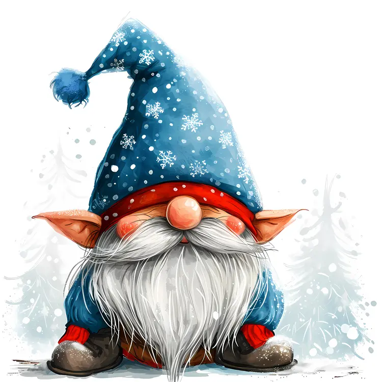 Winter Gnome with Blue Hat and Snowflake Pattern