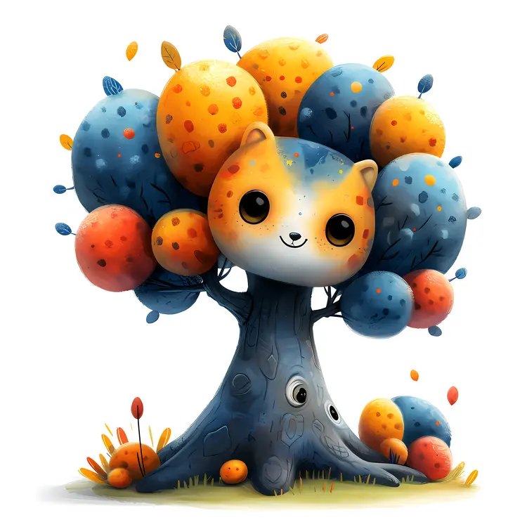 Colorful Cute Tree Cartoon Illustration