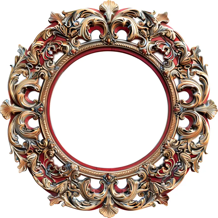 Ornate Round Frame with Red and Gold
