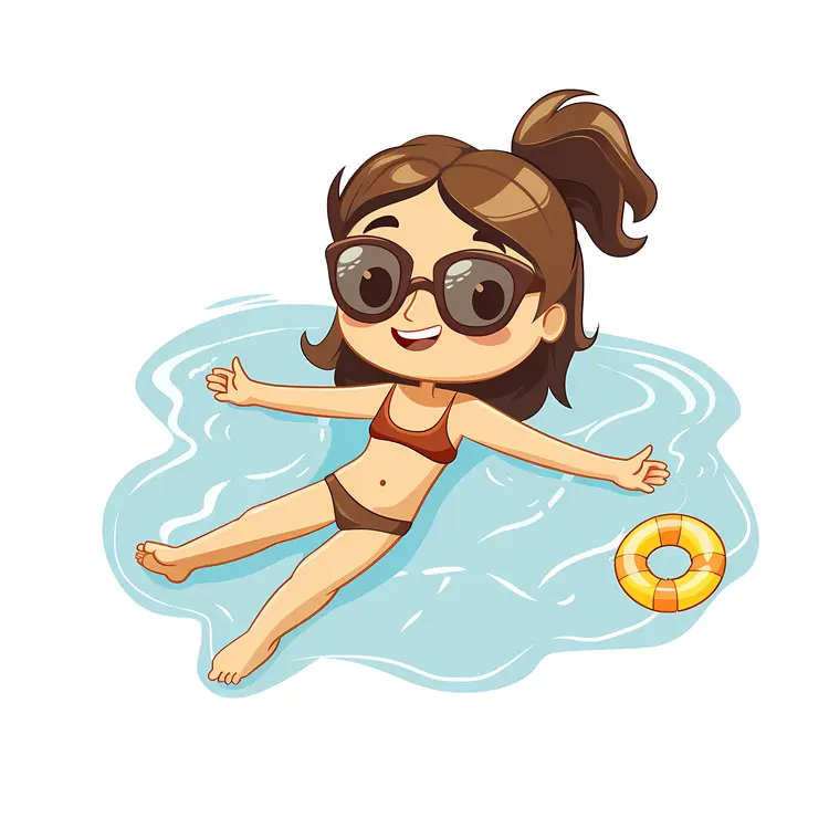 Girl Relaxing in Pool with Sunglasses