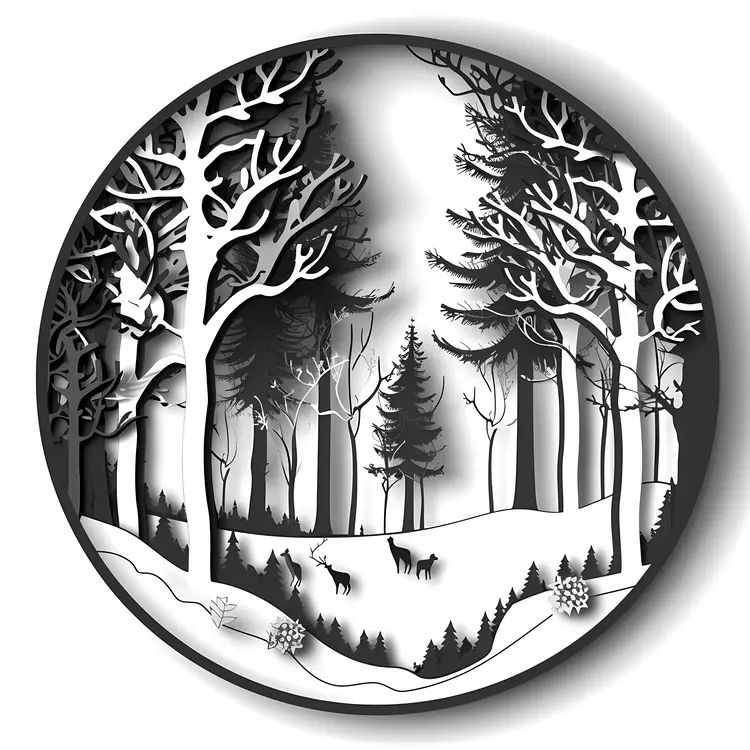 Black and White Forest Illustration
