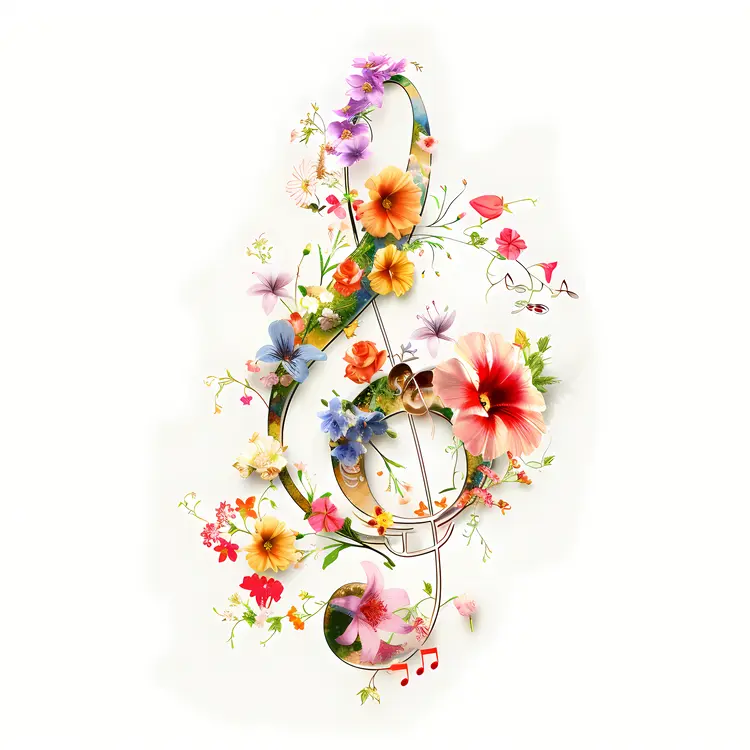 Colorful Floral Treble Clef