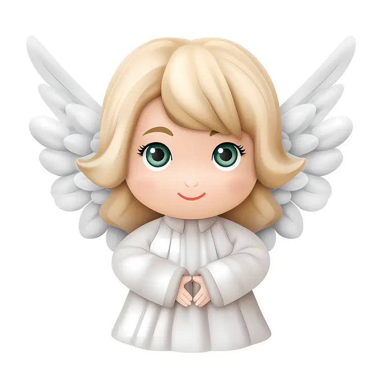 Blonde Angel in White Robe with Wings