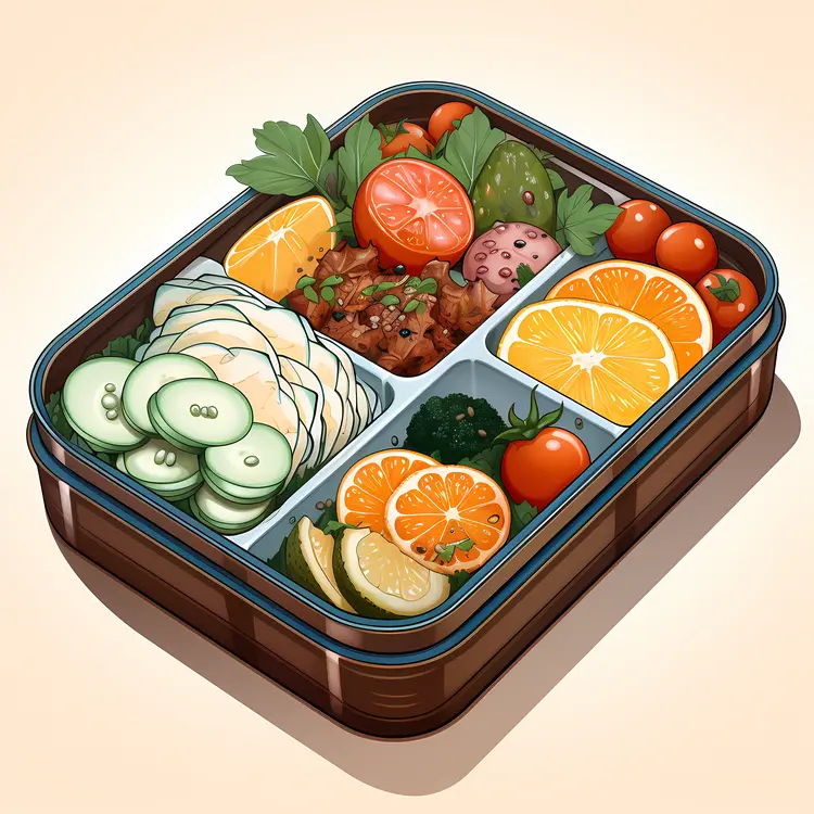 Bento Box with Oranges and Cucumbers