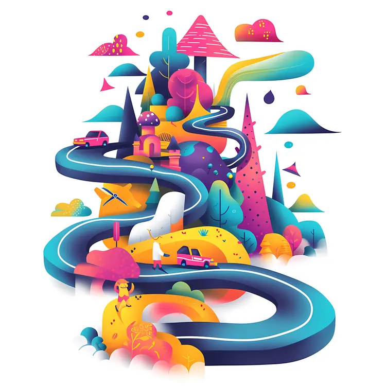 Colorful Winding Road Through Mountainous Area