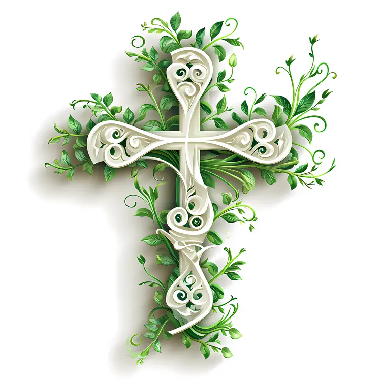 Ornate Cross with Vines and Swirls