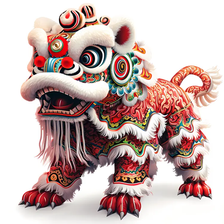 Red and White Lion Dance Costume for Chinese New Year