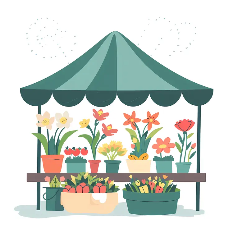 Green Flower Stall with Various Plants