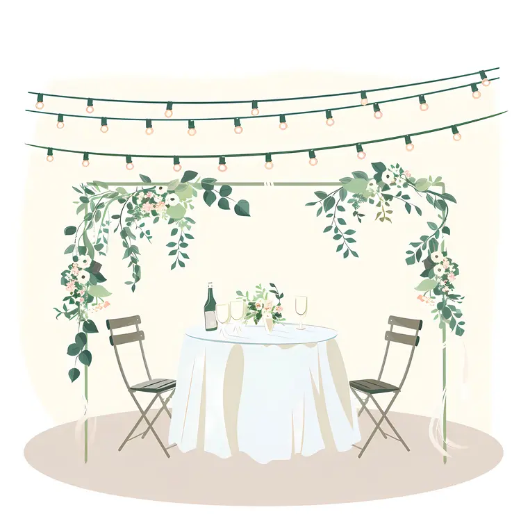 Romantic Wedding Arch with Floral Decorations and Lights