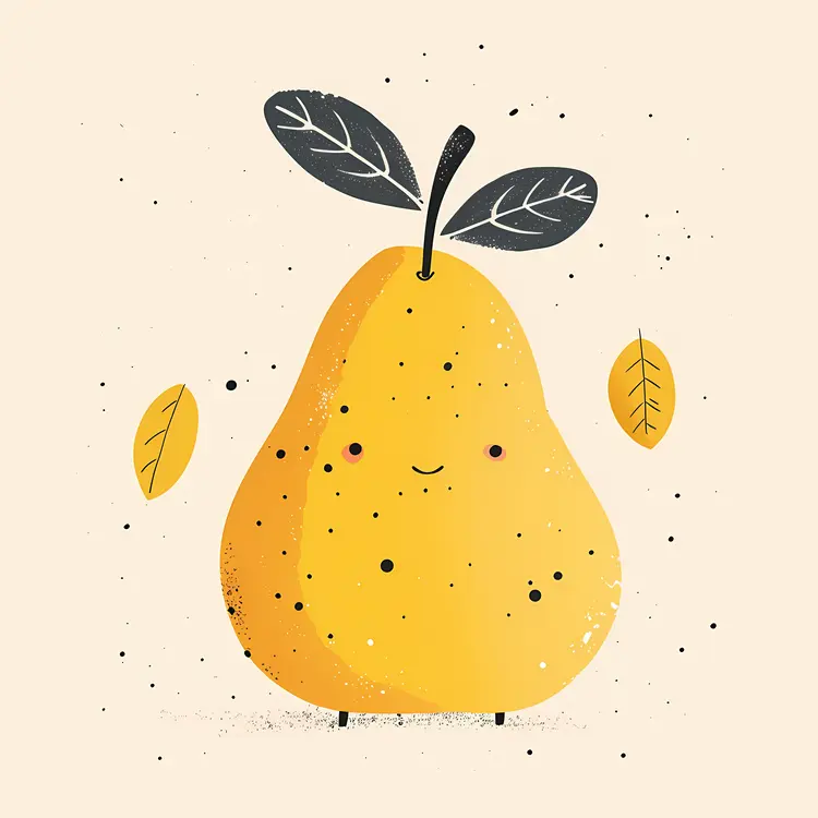 Cute Smiling Pear with Leaves