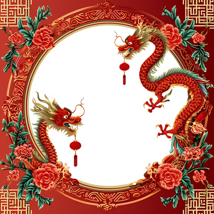 Dragons and Flowers Decorative Frame for Chinese New Year