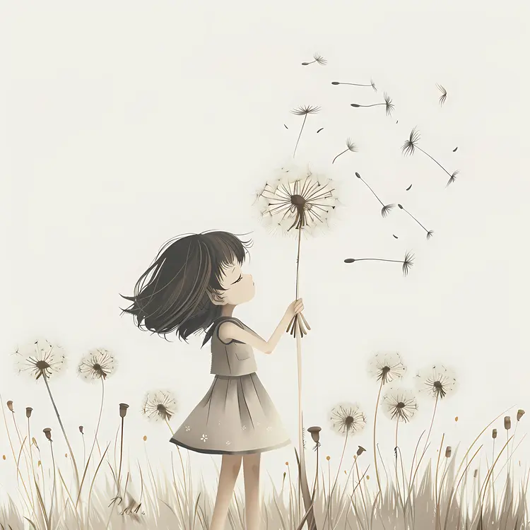 Girl Blowing a Dandelion