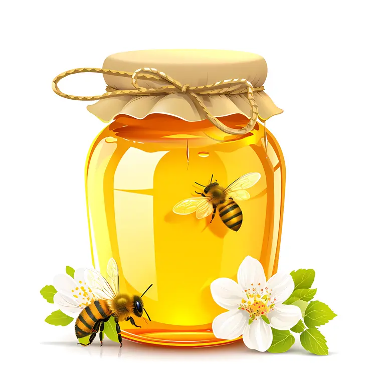 Honey Jar with Bee and Flowers