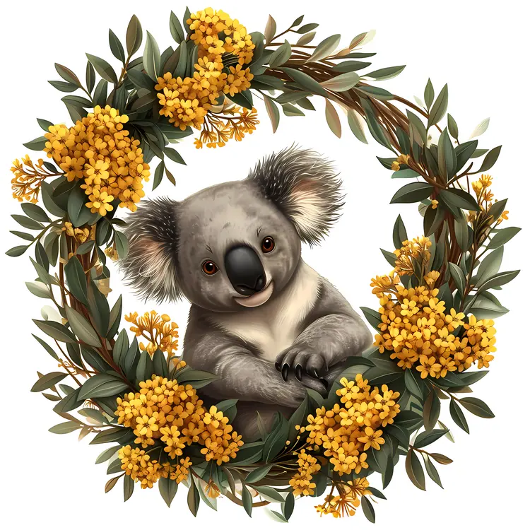 Koala in Yellow Flower Wreath
