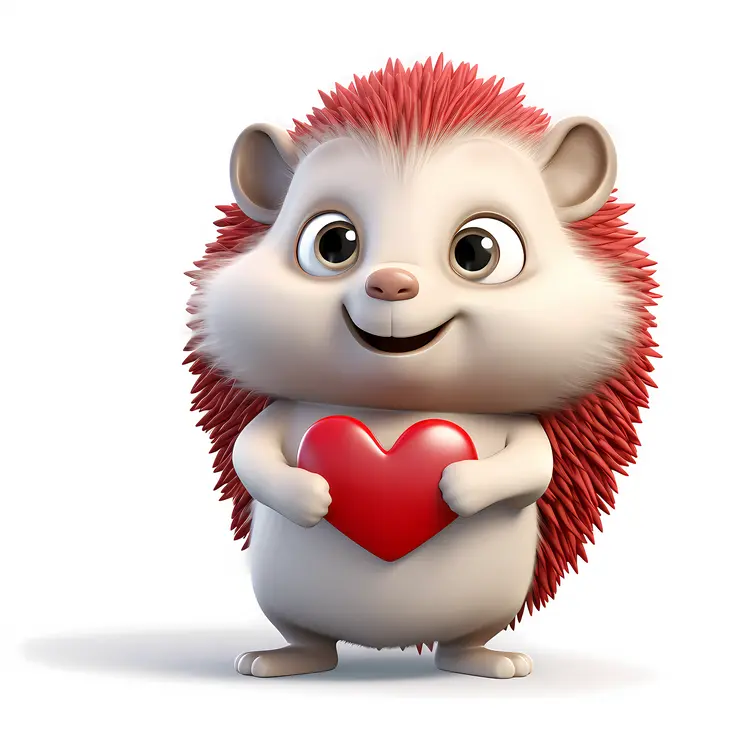Cute Hedgehog Holding Red Heart