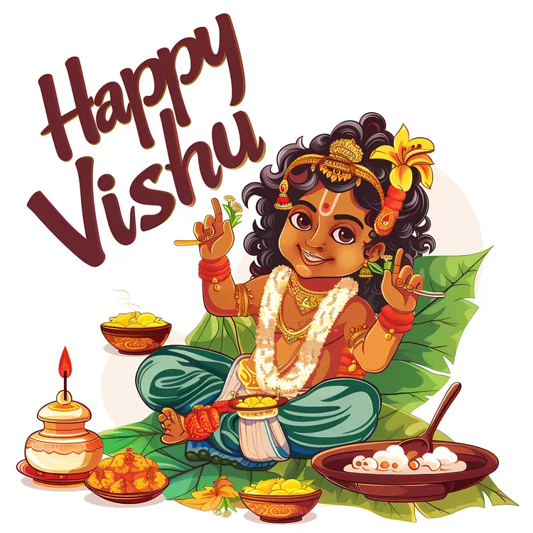 Happy Vishu with Child and Traditional Food