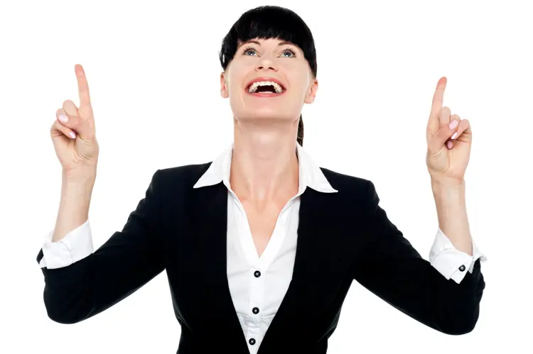 Smiling Businesswoman Pointing Up