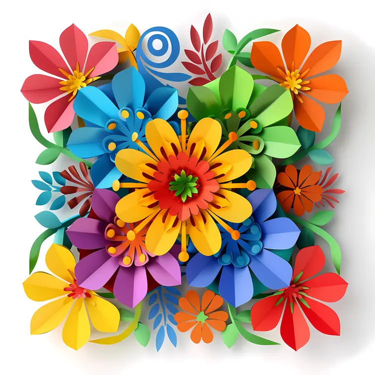 Colorful Paper Flowers in Artistic Arrangement