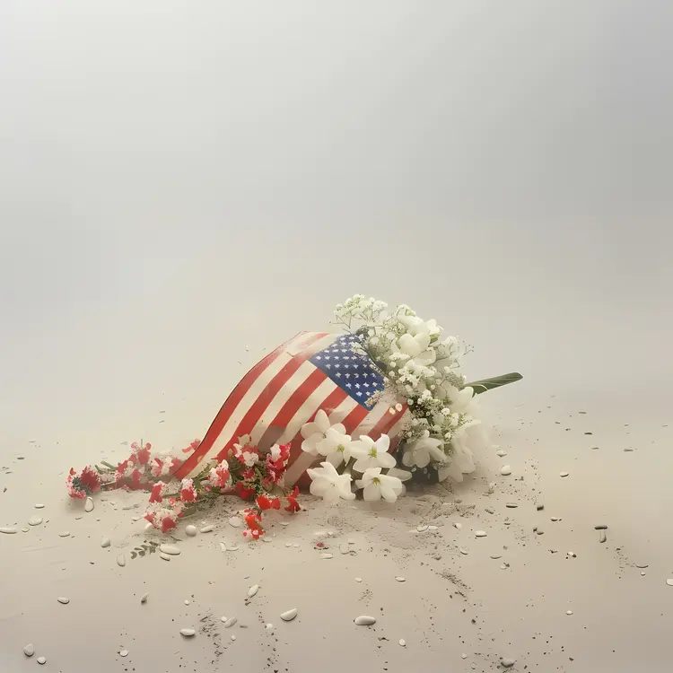 American Flag with Memorial Flowers