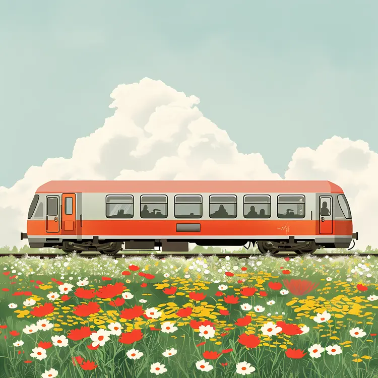 Train Passing Through a Field of Flowers