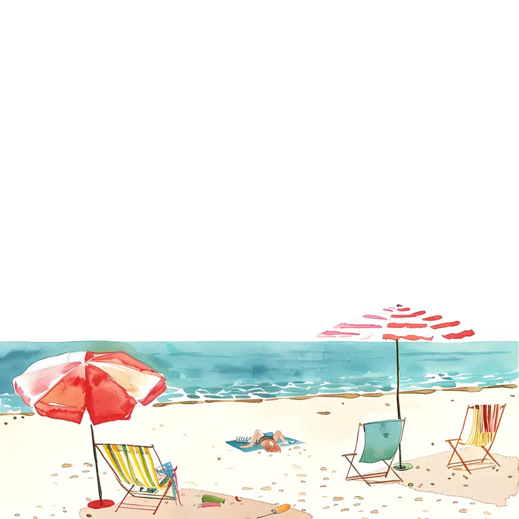 Beach with Chairs and Umbrellas