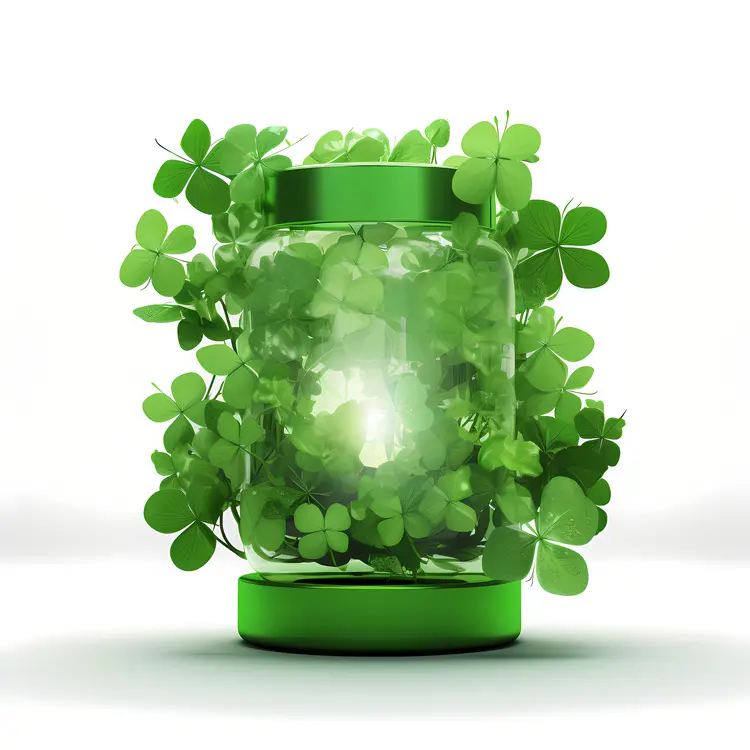 Green Jar with Clover Decoration