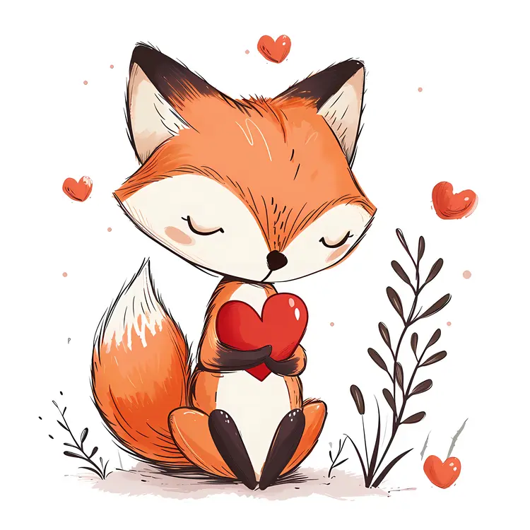 Adorable Fox Holding a Heart