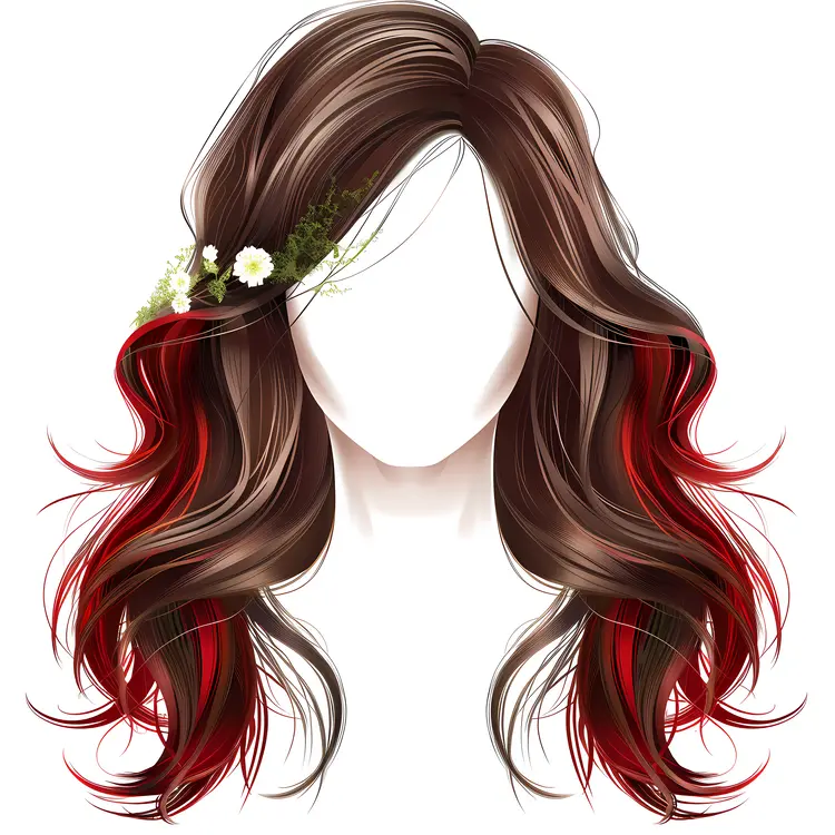 Brown Curly Hair with Red Highlights