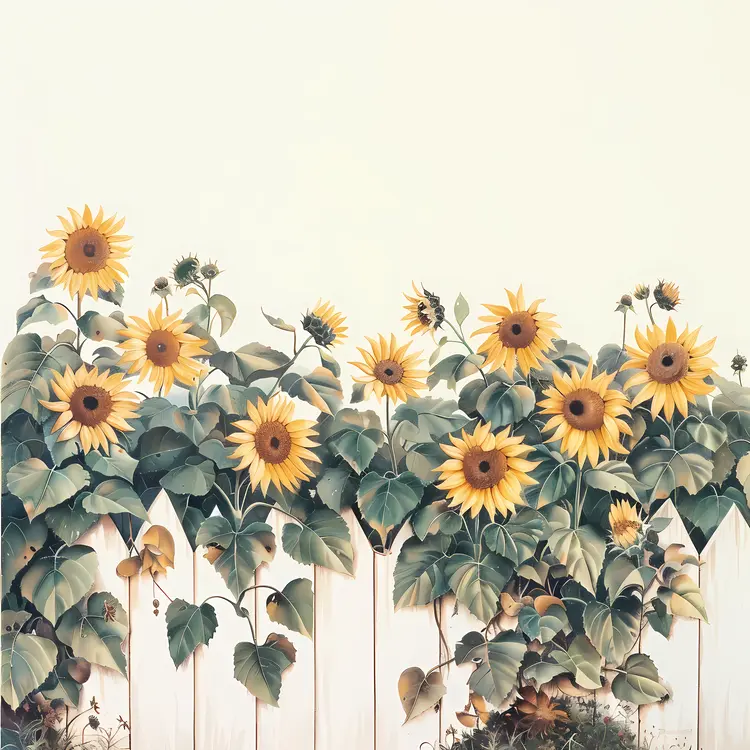 Sunflowers on White Fence