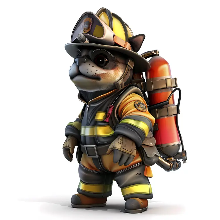 Cartoon Cat Firefighter in Uniform