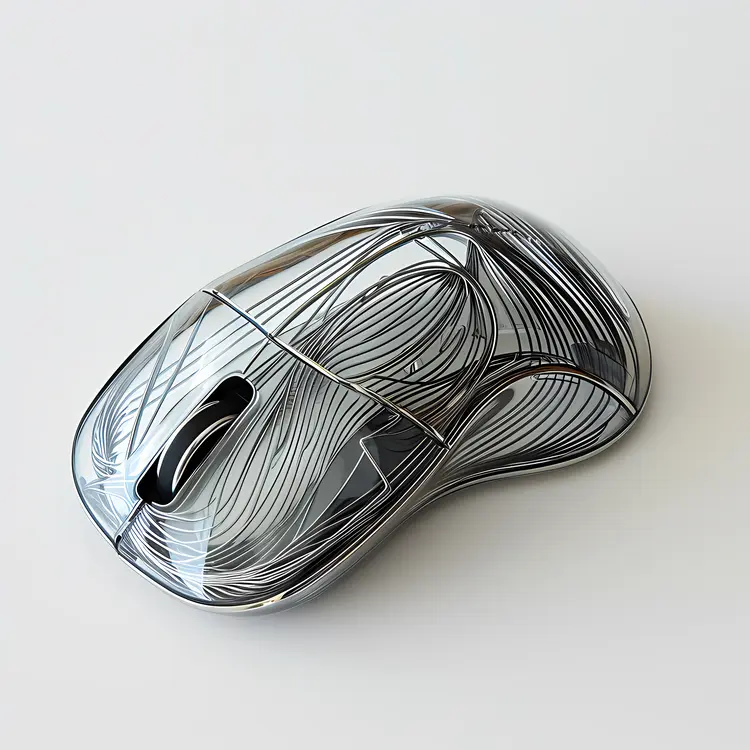 Silver Computer Mouse with Line Patterns